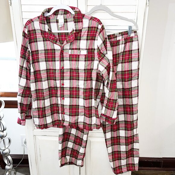 Hanna Andersson Pajamas Unisex Adult Medium Plaid Flannel Brushed Cotton Set